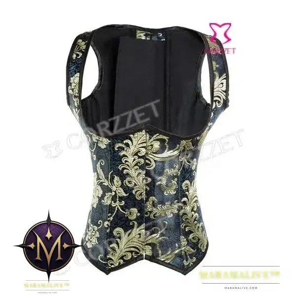 Corsets and Bustiers Women Sexy Underbust Steampunk Glitter Embroidery Gold Brocade Steel Boned Waist Trainer Corset Party Wear