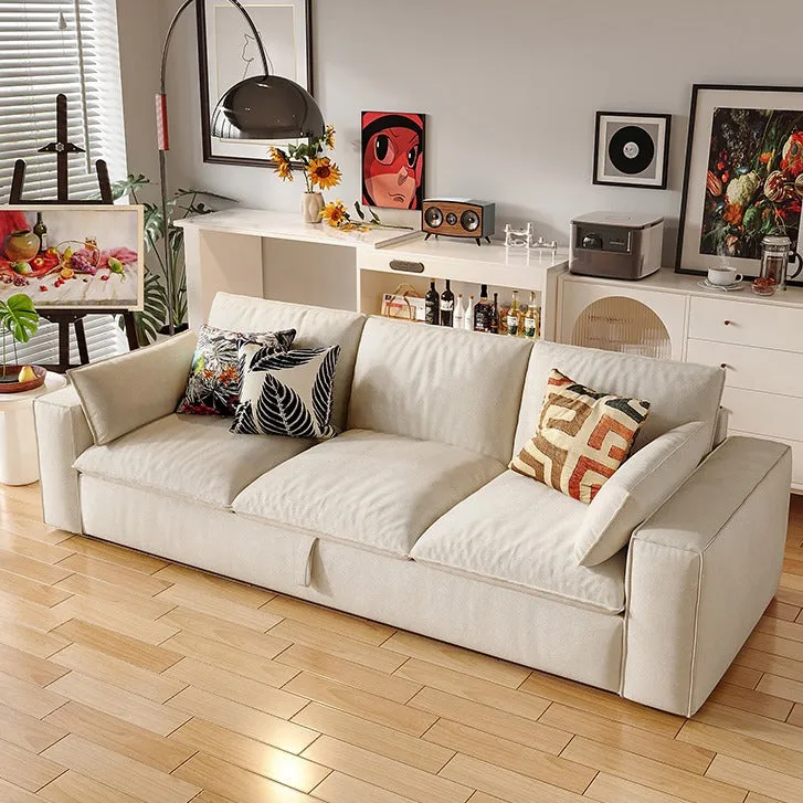 Creamy Tofu Block Pullout Sofa Bed with Storage