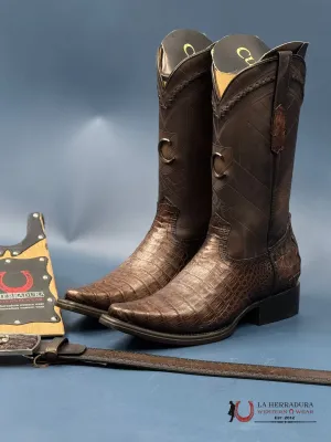 CUADRA BOOT FUSCUS BELLY CAIMAN ARAUCO CHOCO LASER & WOVEN NARROW SQUARE TOE