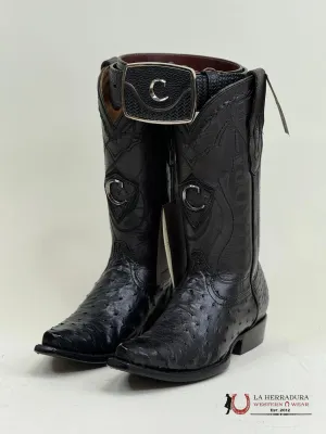 CUADRA BOOTS OSTRICH BLACK LASER & WOVEN SNIP TOE