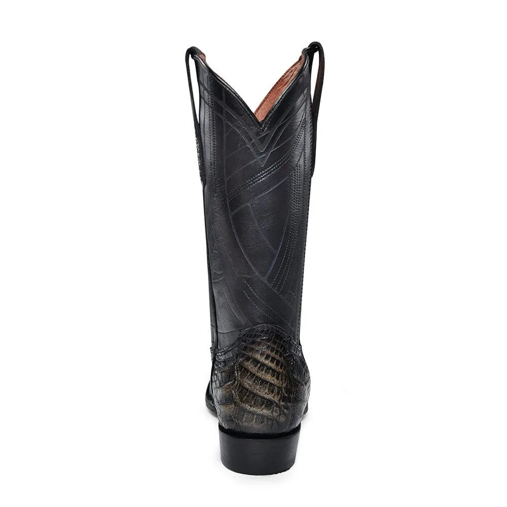 Cuadra Men's Atlantic Black Caiman Laser & Embroidery Pointed Toe