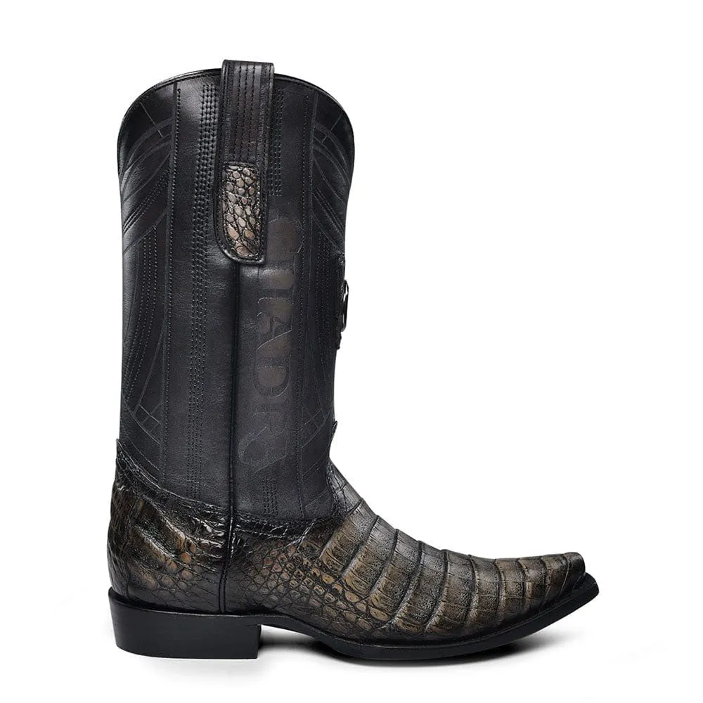 Cuadra Men's Atlantic Black Caiman Laser & Embroidery Pointed Toe