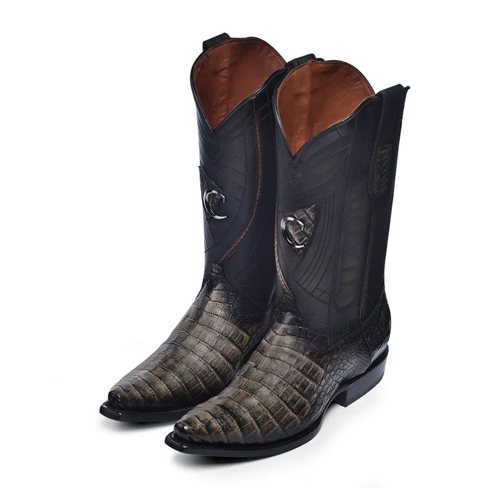 Cuadra Men's Atlantic Black Caiman Laser & Embroidery Pointed Toe