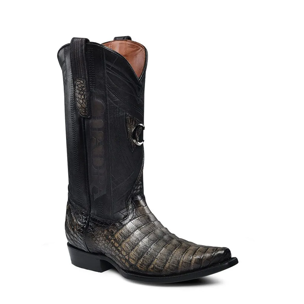 Cuadra Men's Atlantic Black Caiman Laser & Embroidery Pointed Toe