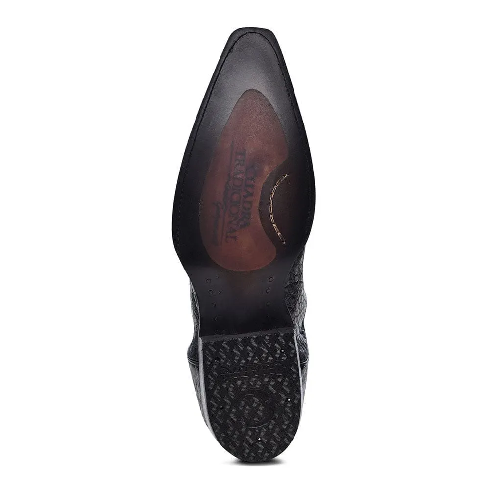 Cuadra Men's Atlantic Black Caiman Laser & Embroidery Pointed Toe