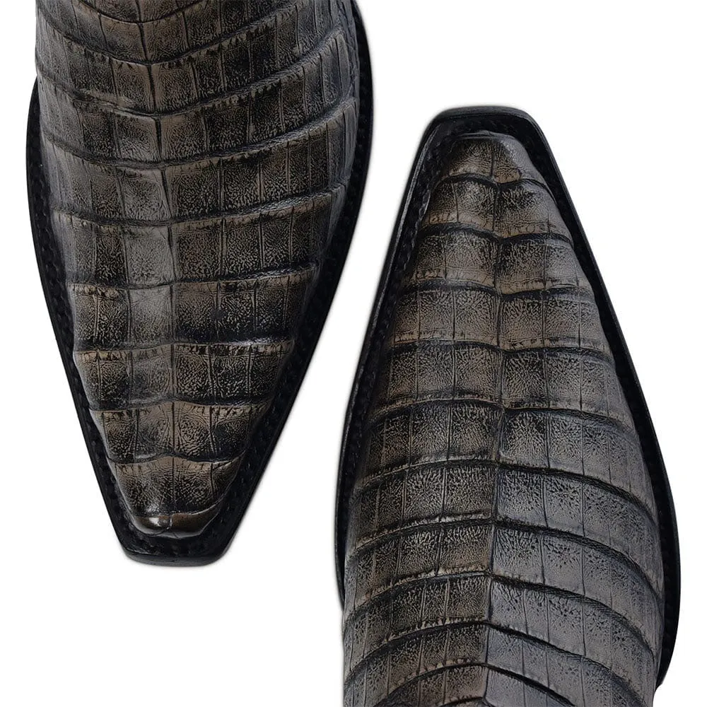 Cuadra Men's Atlantic Black Caiman Laser & Embroidery Pointed Toe