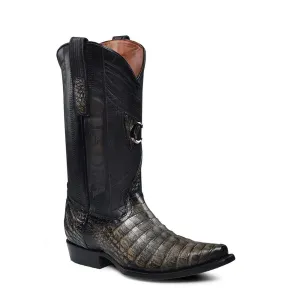 Cuadra Men's Atlantic Black Caiman Laser & Embroidery Pointed Toe