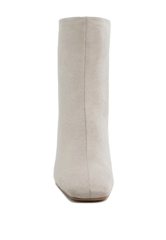 Dimri Square Toe Ankle Boots - Microfiber, Flared Block Heel, Black & Beige