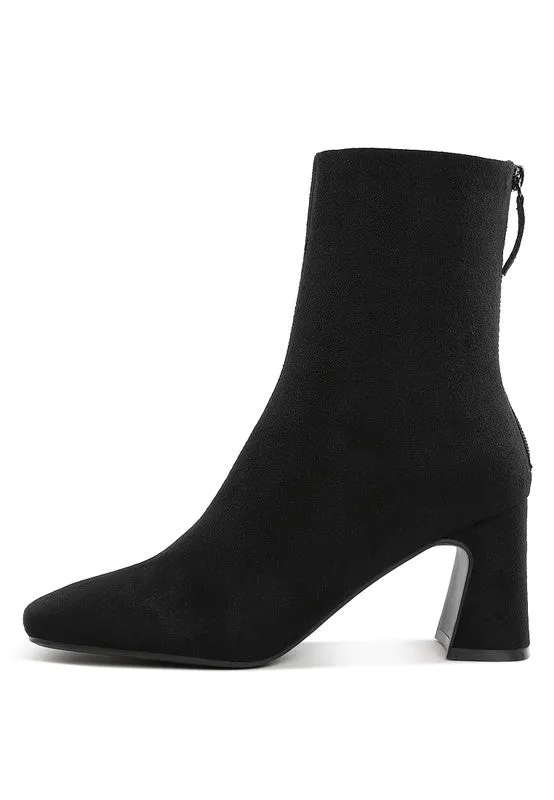 Dimri Square Toe Ankle Boots - Microfiber, Flared Block Heel, Black & Beige