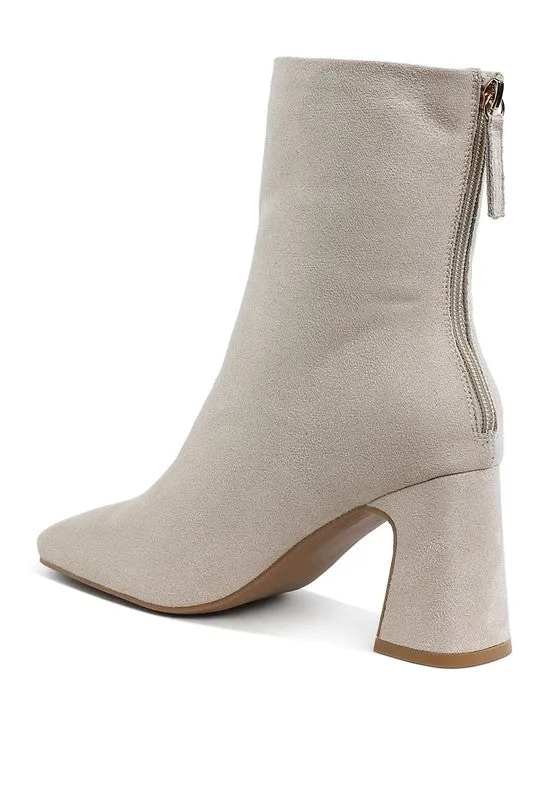Dimri Square Toe Ankle Boots - Microfiber, Flared Block Heel, Black & Beige