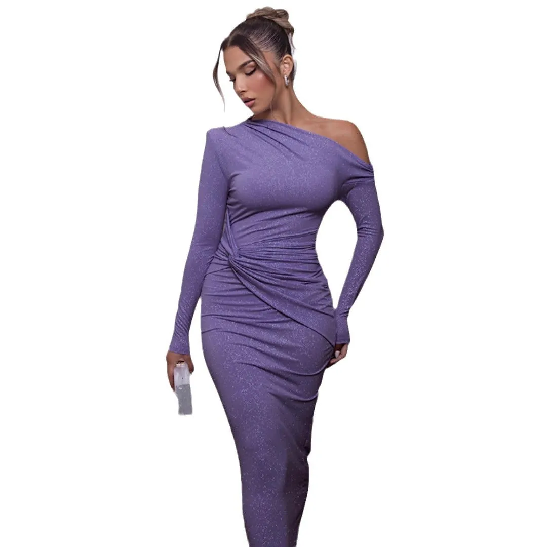 Elegant Fall and Winter Off-Shoulder Long Sleeve Bodycon Dress