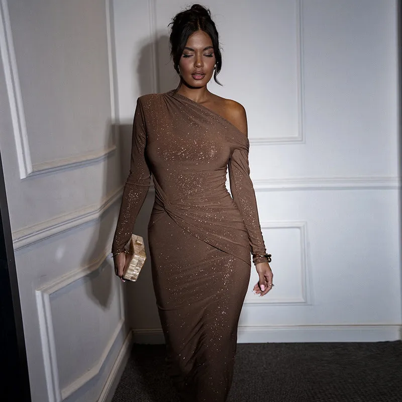 Elegant Fall and Winter Off-Shoulder Long Sleeve Bodycon Dress