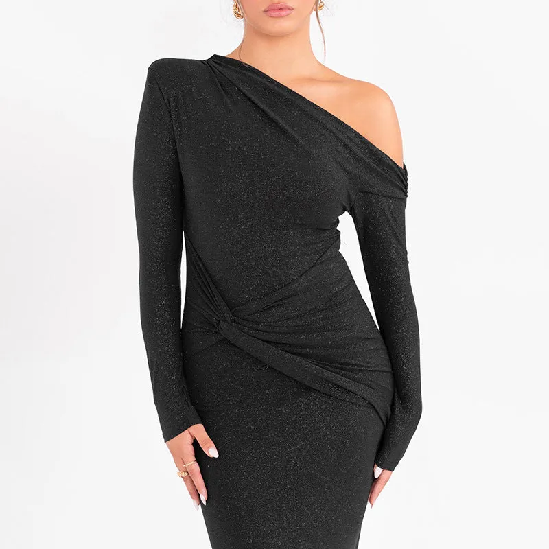 Elegant Fall and Winter Off-Shoulder Long Sleeve Bodycon Dress