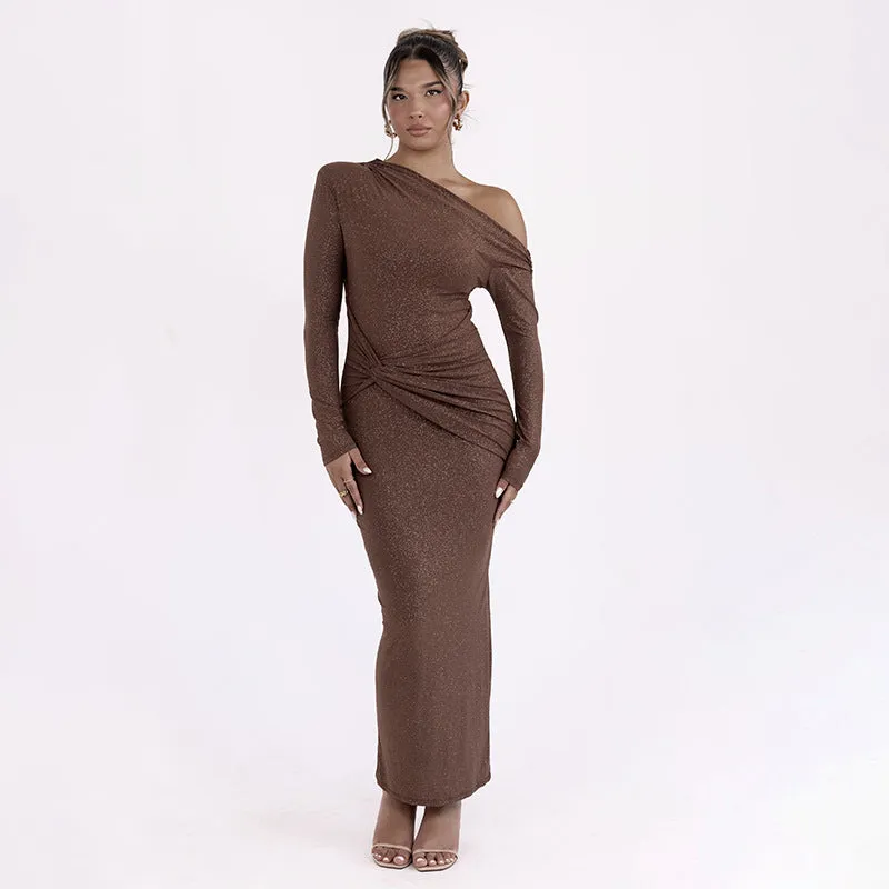 Elegant Fall and Winter Off-Shoulder Long Sleeve Bodycon Dress