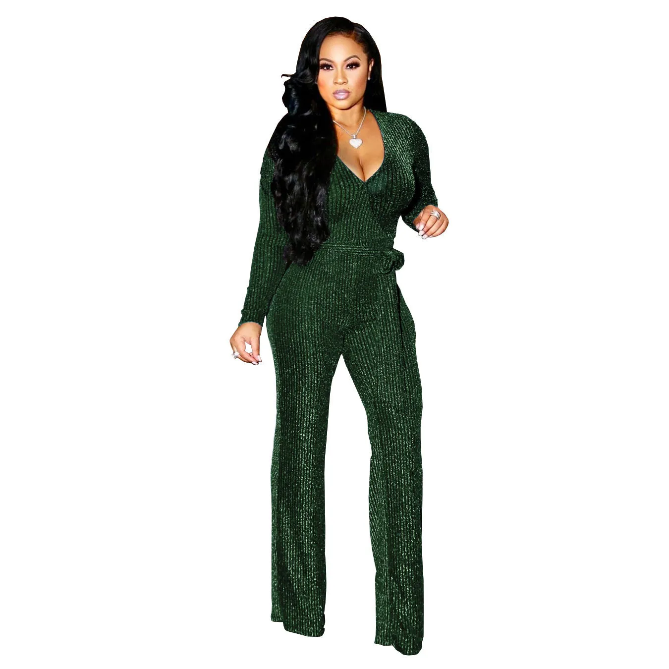 Elevated Elegance Belted V-Neck Winter Jumpsuit with Timeless Charm