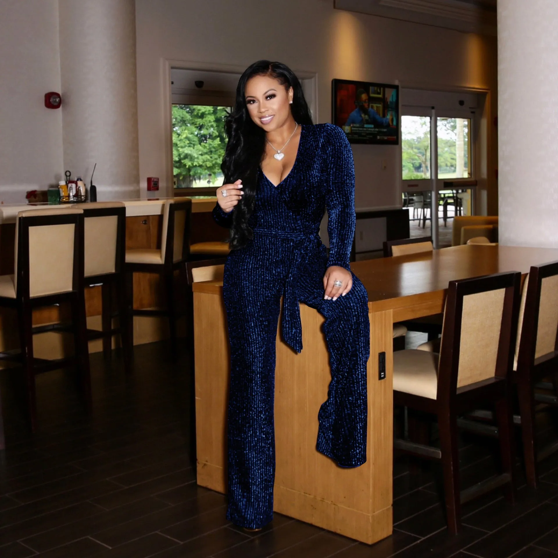 Elevated Elegance Belted V-Neck Winter Jumpsuit with Timeless Charm