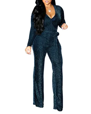 Elevated Elegance Belted V-Neck Winter Jumpsuit with Timeless Charm