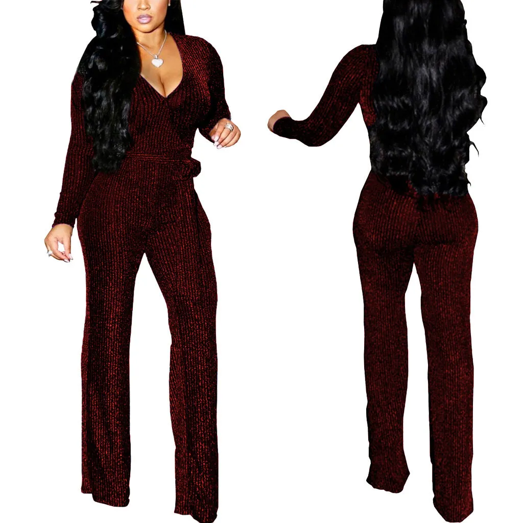 Elevated Elegance Belted V-Neck Winter Jumpsuit with Timeless Charm