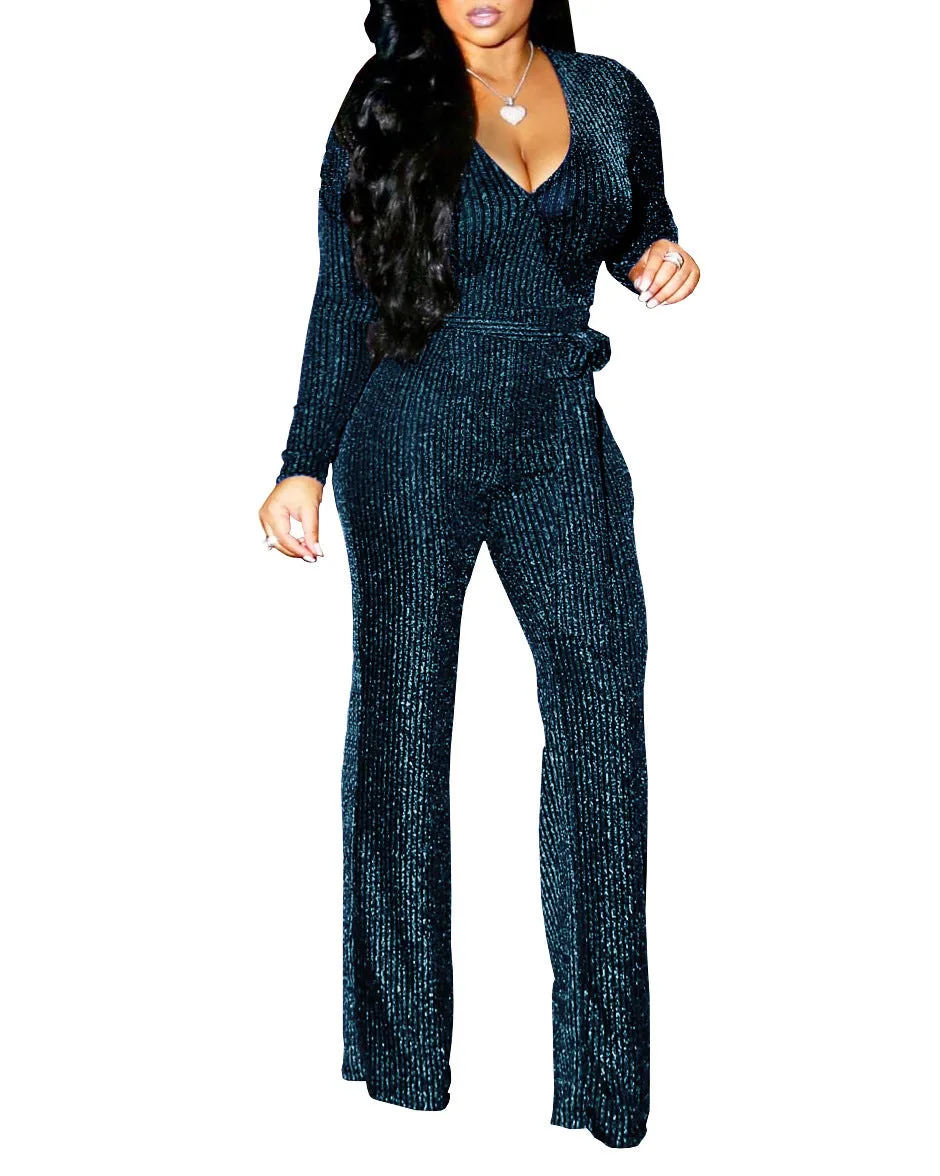 Elevated Elegance Belted V-Neck Winter Jumpsuit with Timeless Charm