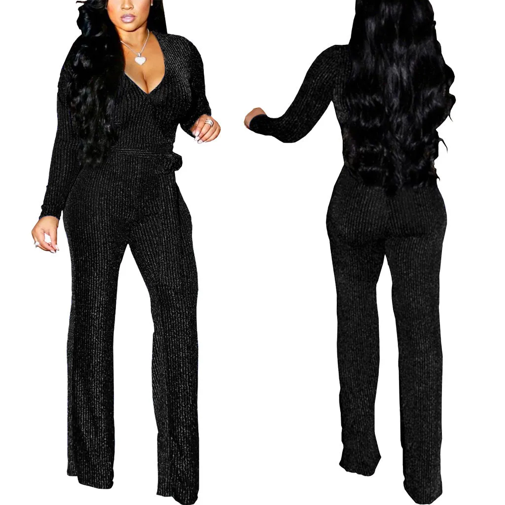 Elevated Elegance Belted V-Neck Winter Jumpsuit with Timeless Charm