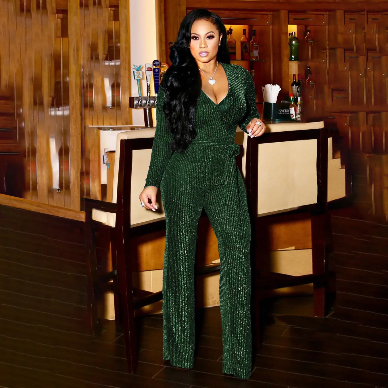 Elevated Elegance Belted V-Neck Winter Jumpsuit with Timeless Charm