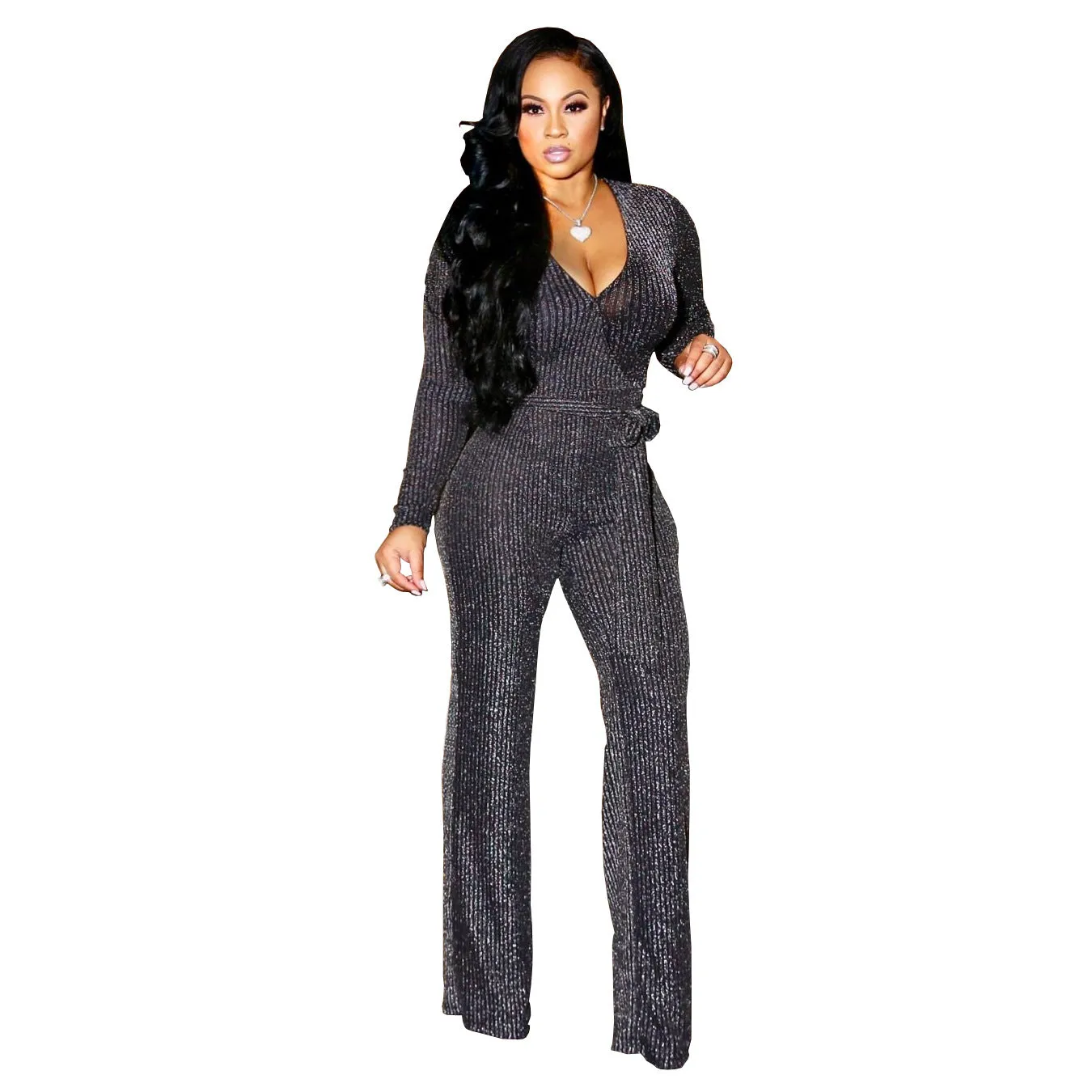 Elevated Elegance Belted V-Neck Winter Jumpsuit with Timeless Charm