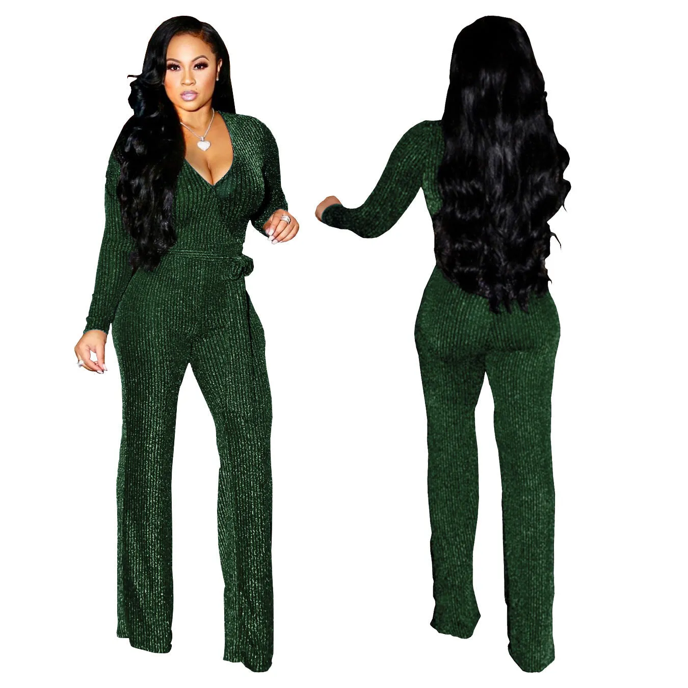 Elevated Elegance Belted V-Neck Winter Jumpsuit with Timeless Charm