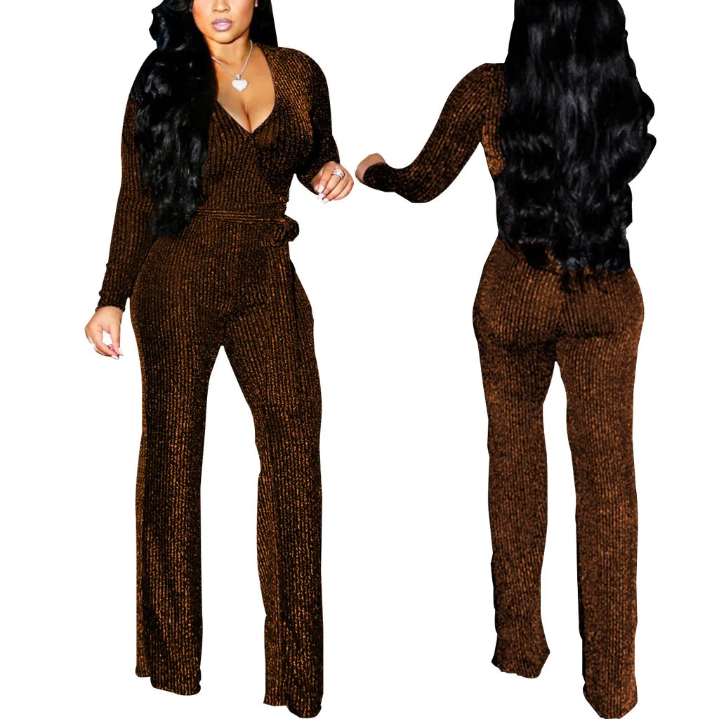 Elevated Elegance Belted V-Neck Winter Jumpsuit with Timeless Charm