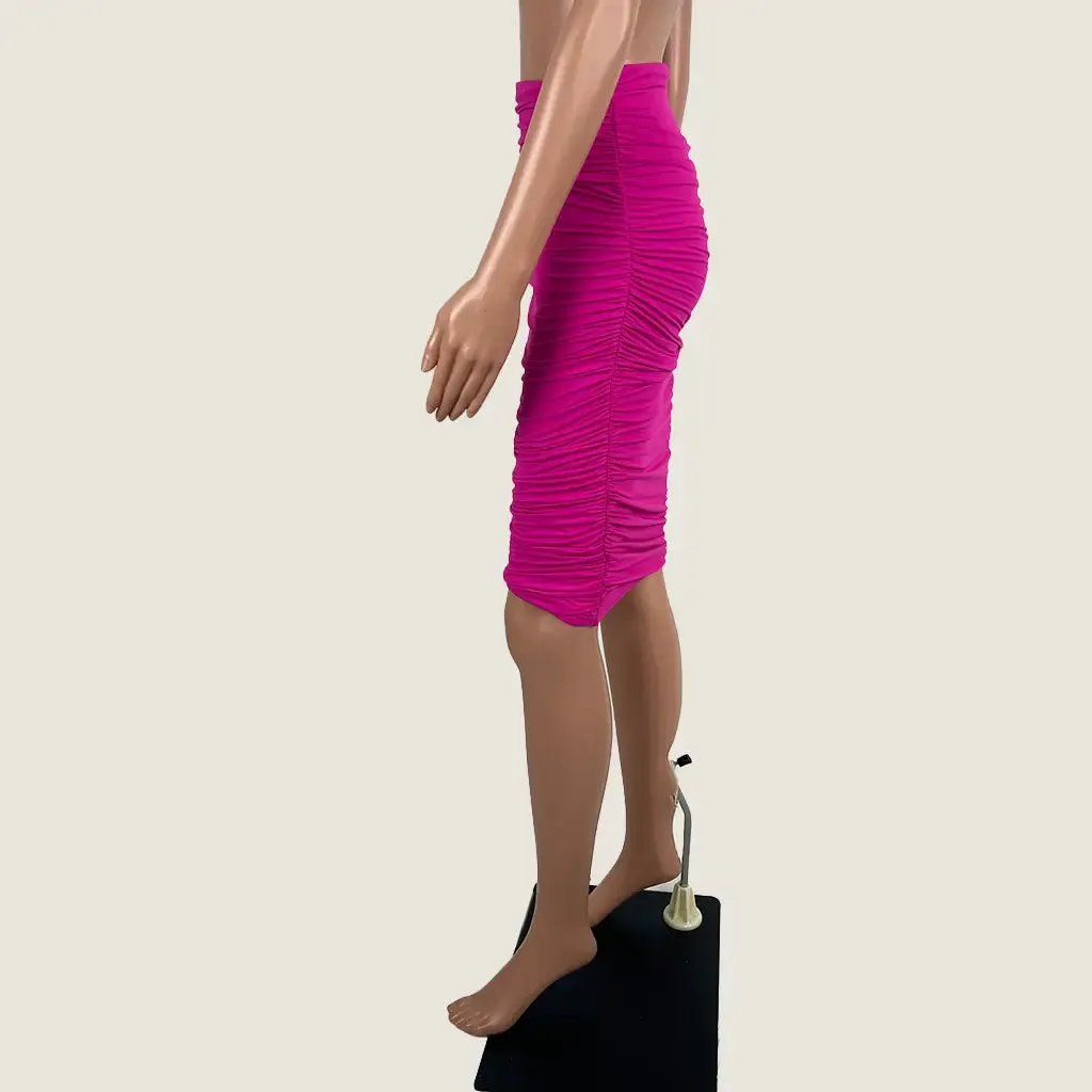Exotica Body Contouring Mesh Ruched Midi Skirt - Pink