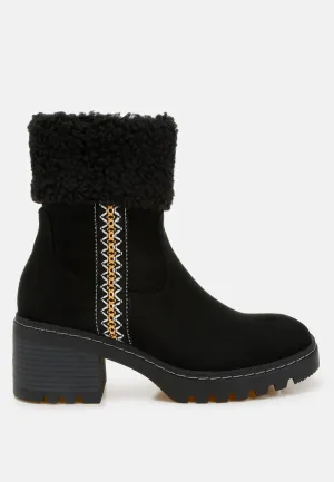Faux Fur & Embroidery Detail Boots By RUW