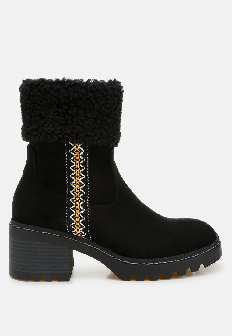 Faux Fur & Embroidery Detail Boots By RUW