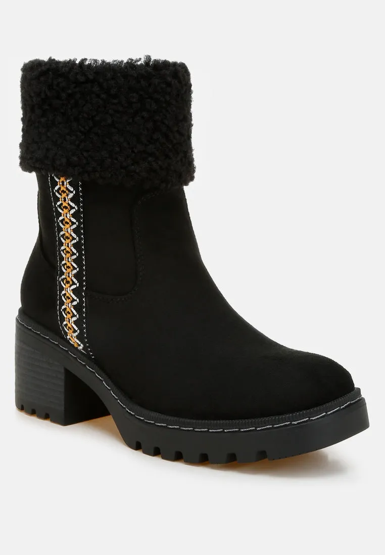 Faux Fur & Embroidery Detail Boots By RUW