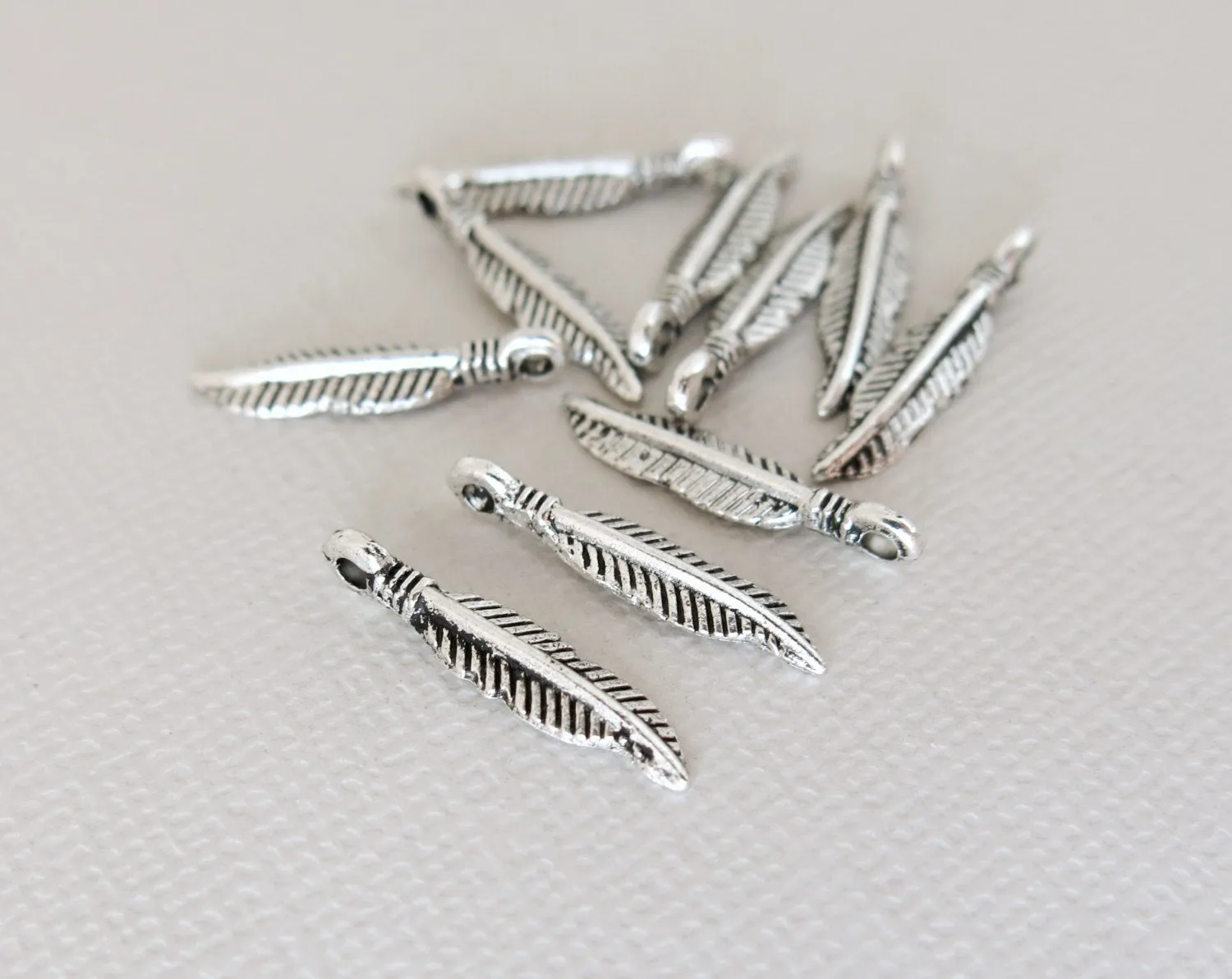 Feather Charms - 19mm x 4mm - Tibetan Silver Pewter