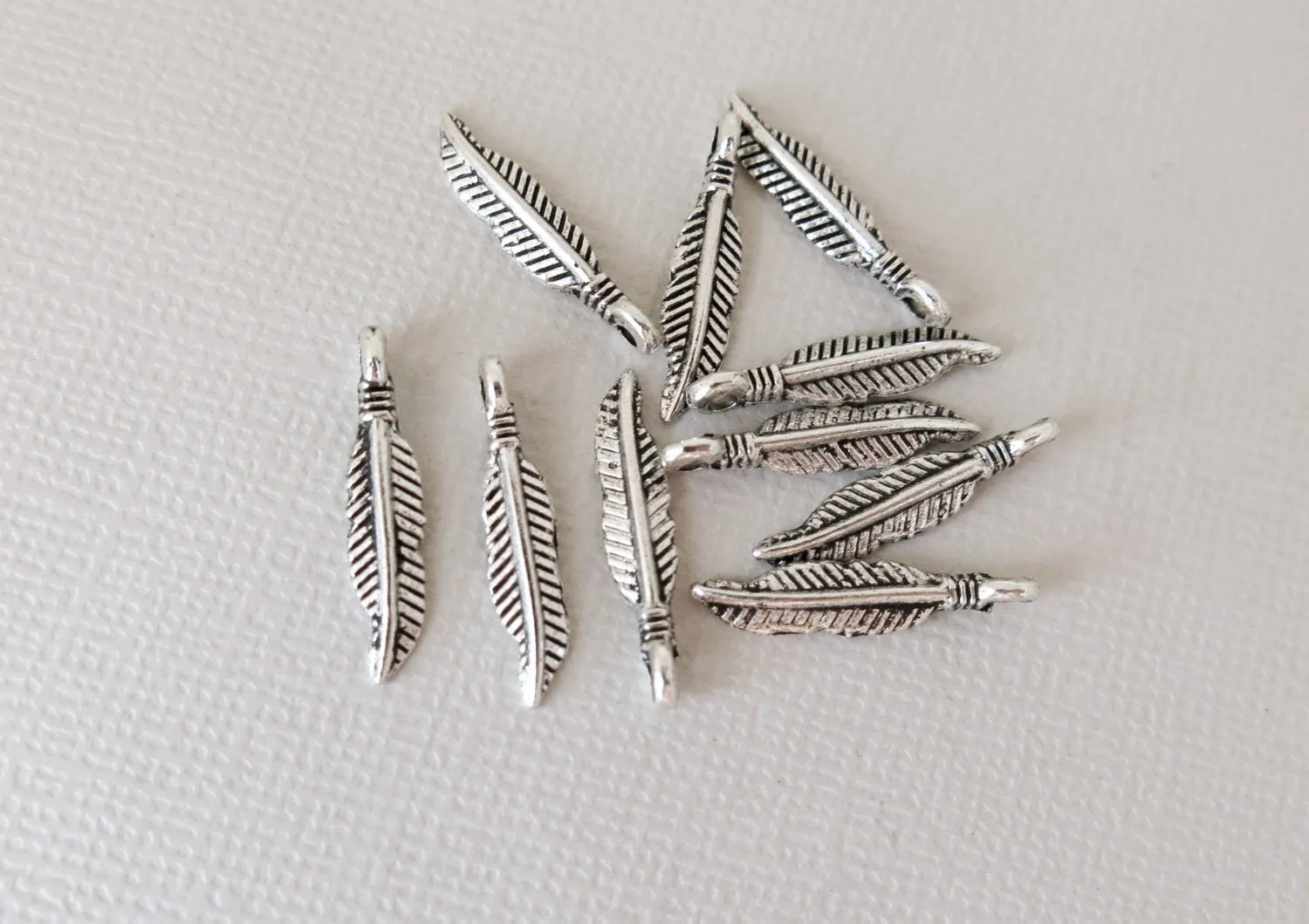 Feather Charms - 19mm x 4mm - Tibetan Silver Pewter