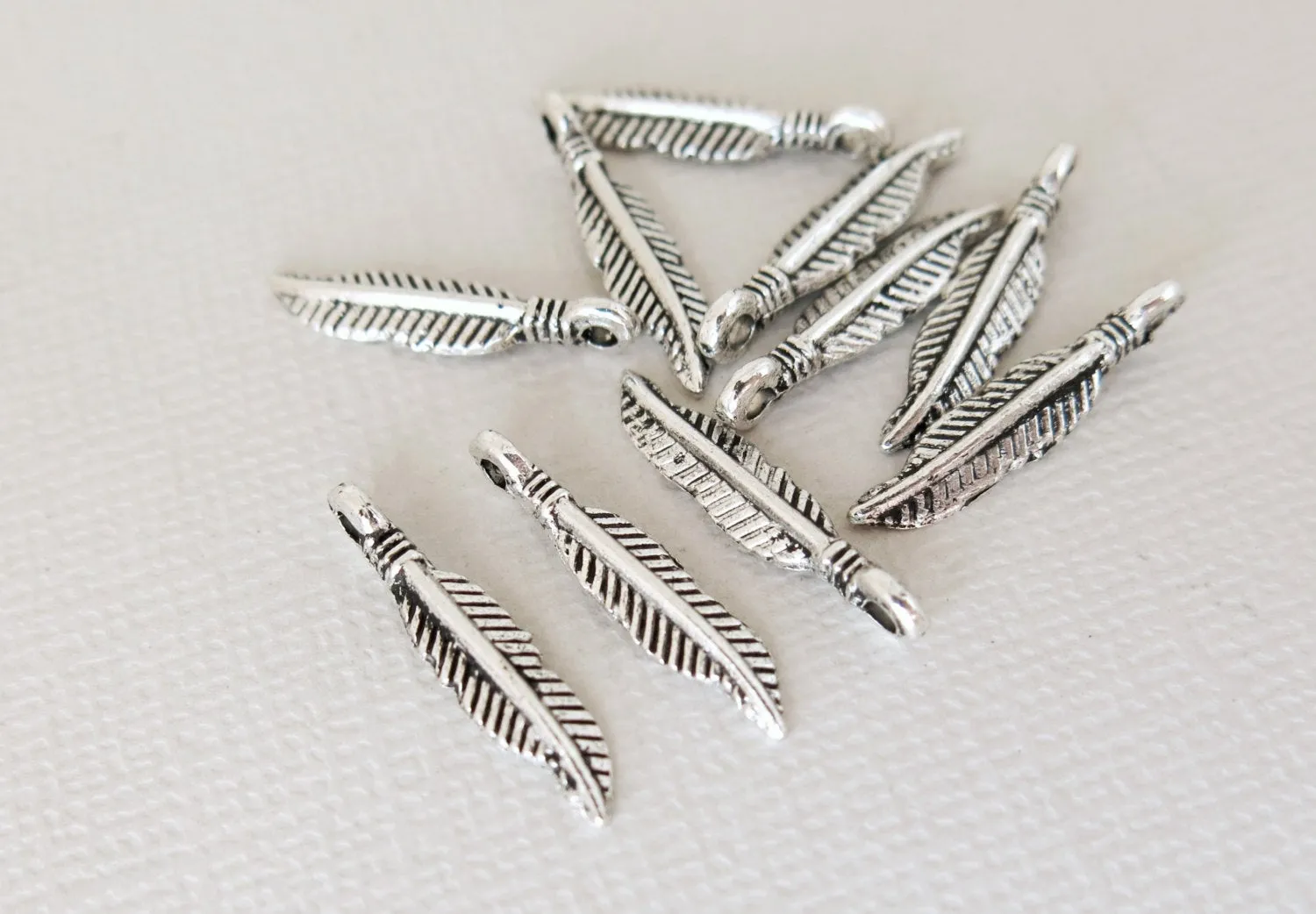 Feather Charms - 19mm x 4mm - Tibetan Silver Pewter