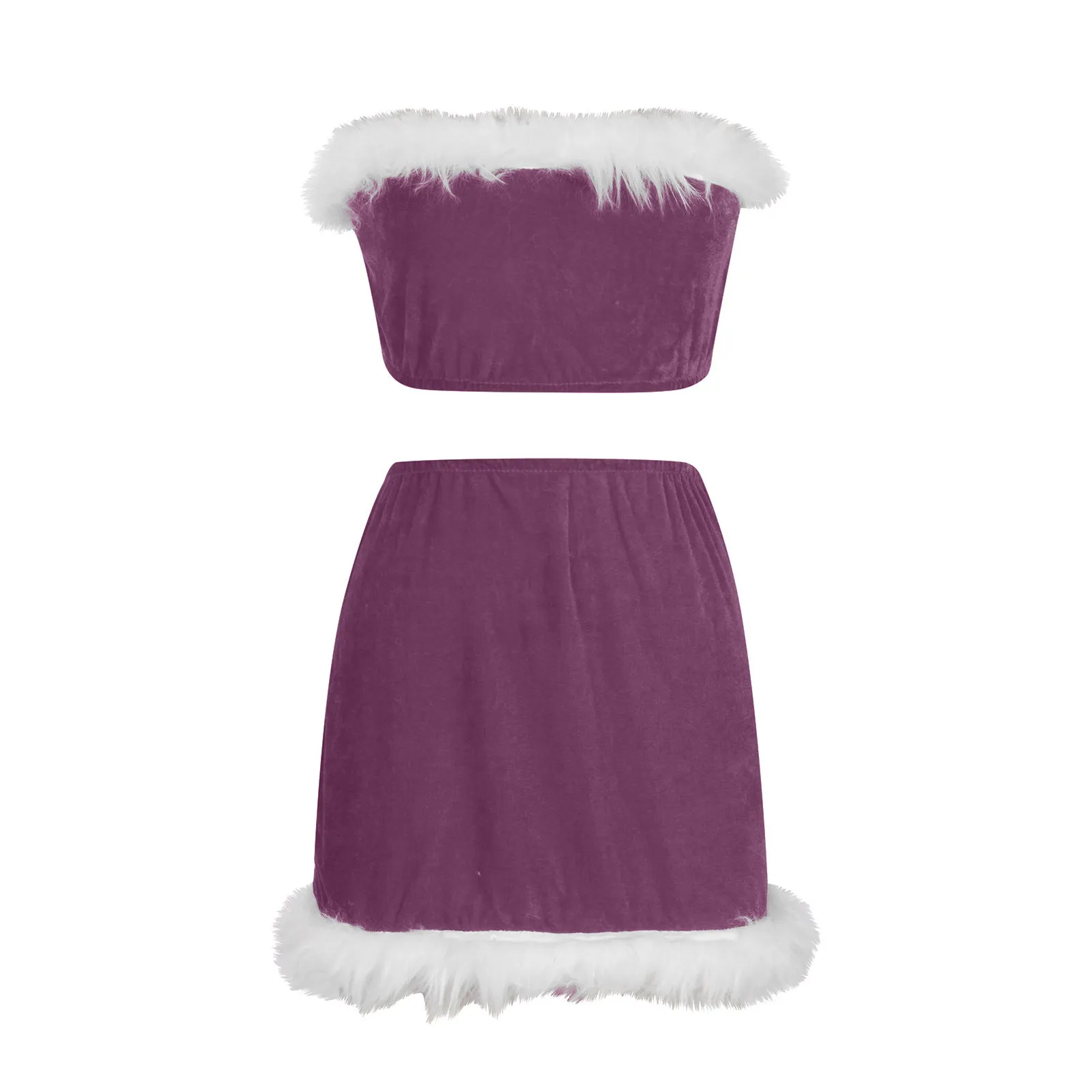 Festive Feather Strapless Christmas Nightclub Skirt Set for Holiday Glam