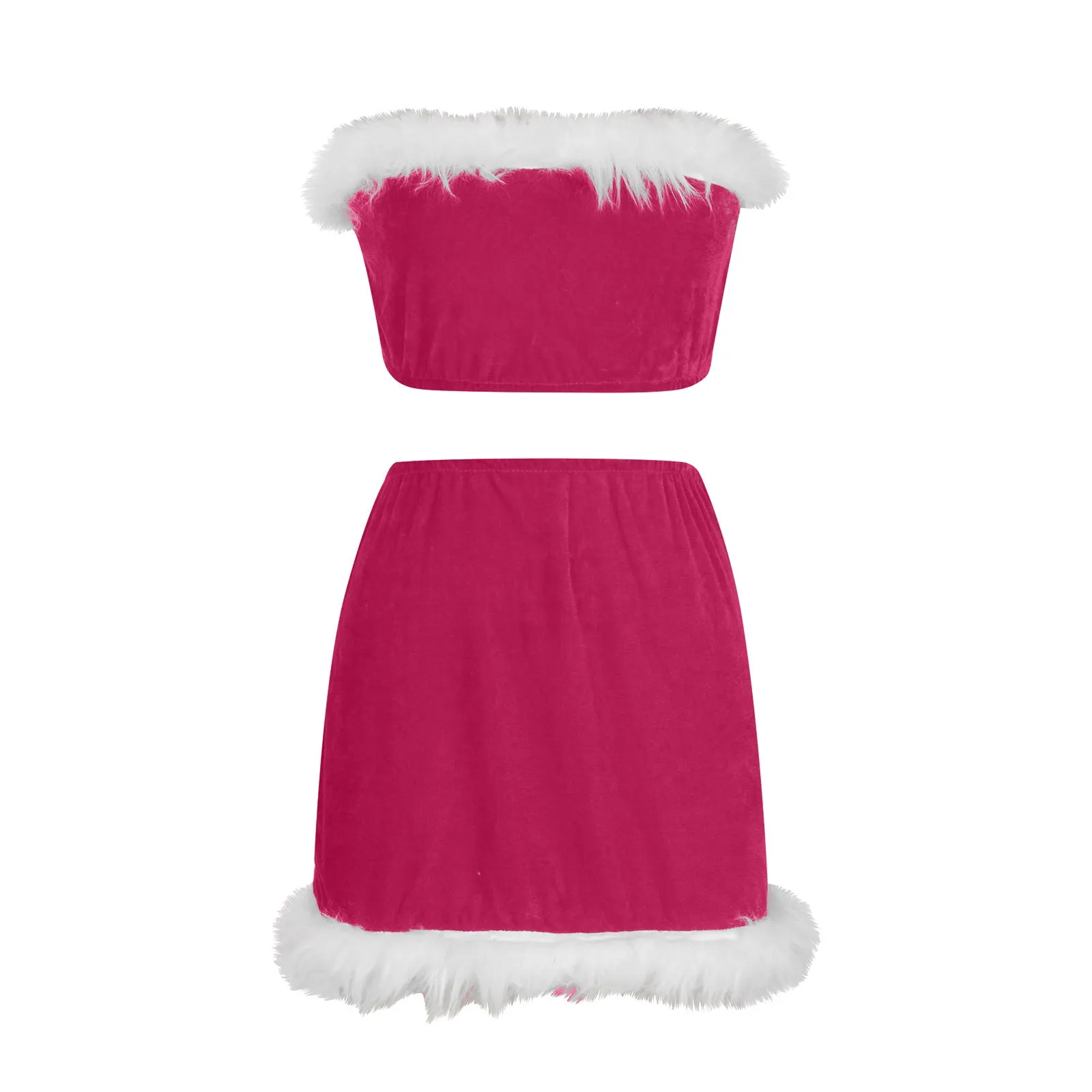 Festive Feather Strapless Christmas Nightclub Skirt Set for Holiday Glam