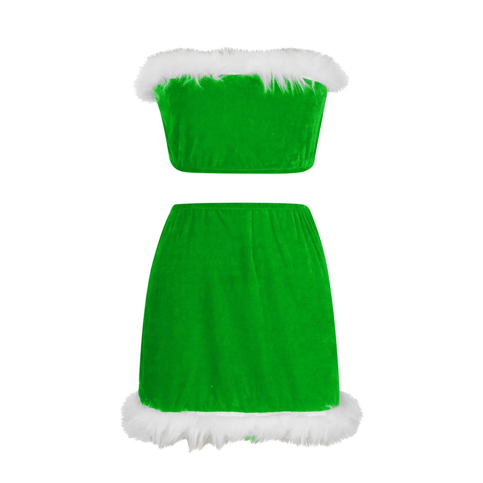 Festive Feather Strapless Christmas Nightclub Skirt Set for Holiday Glam