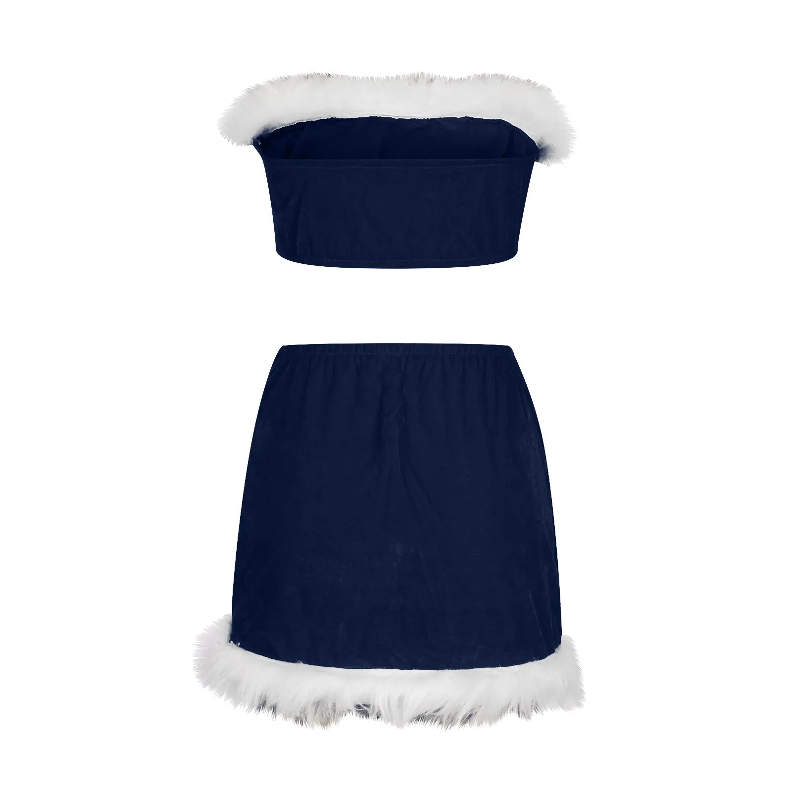 Festive Feather Strapless Christmas Nightclub Skirt Set for Holiday Glam