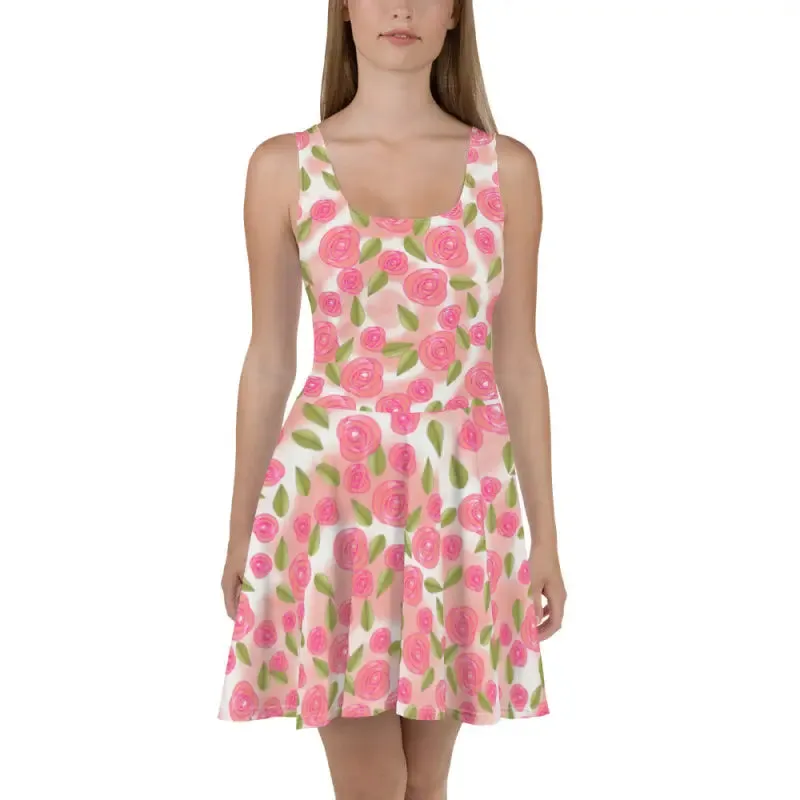 Flirty Pink Roses Skater Dress to Steal Every Spotlight