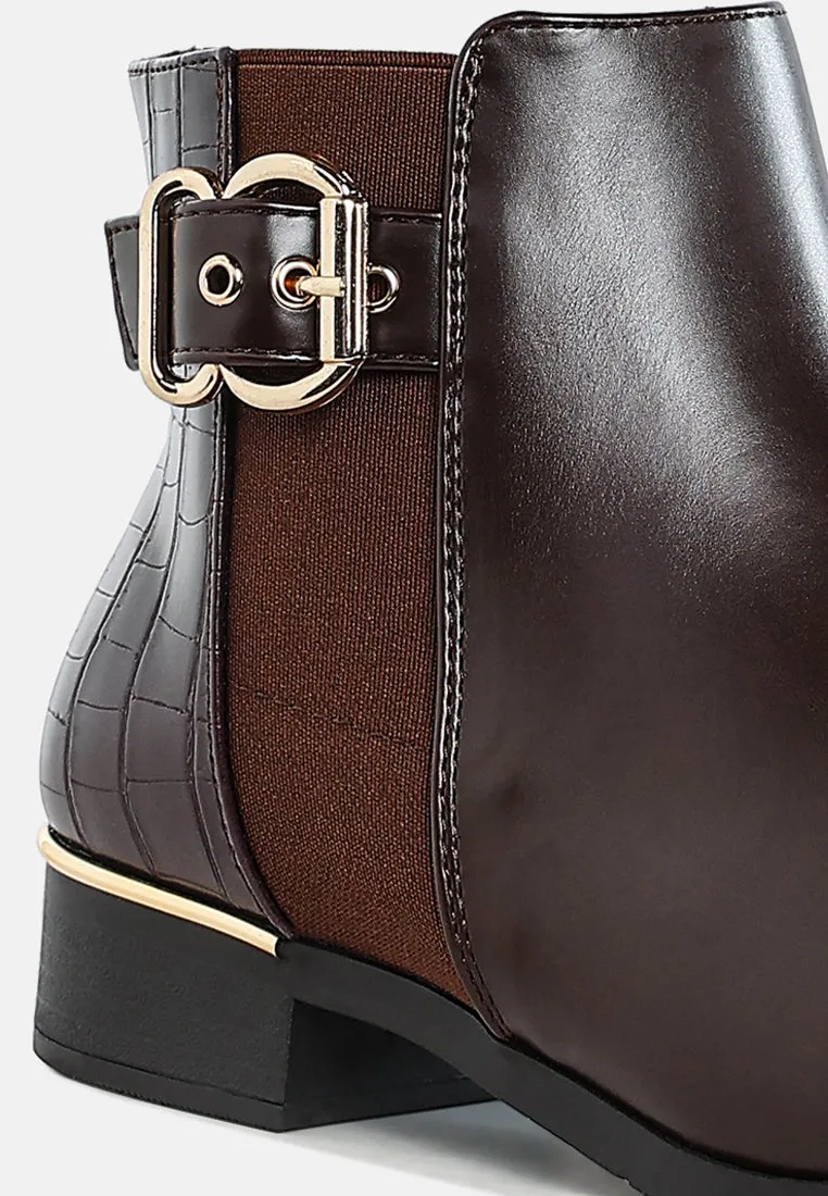 Frothy Buckled Ankle Boots With Croc Detail By Ruw