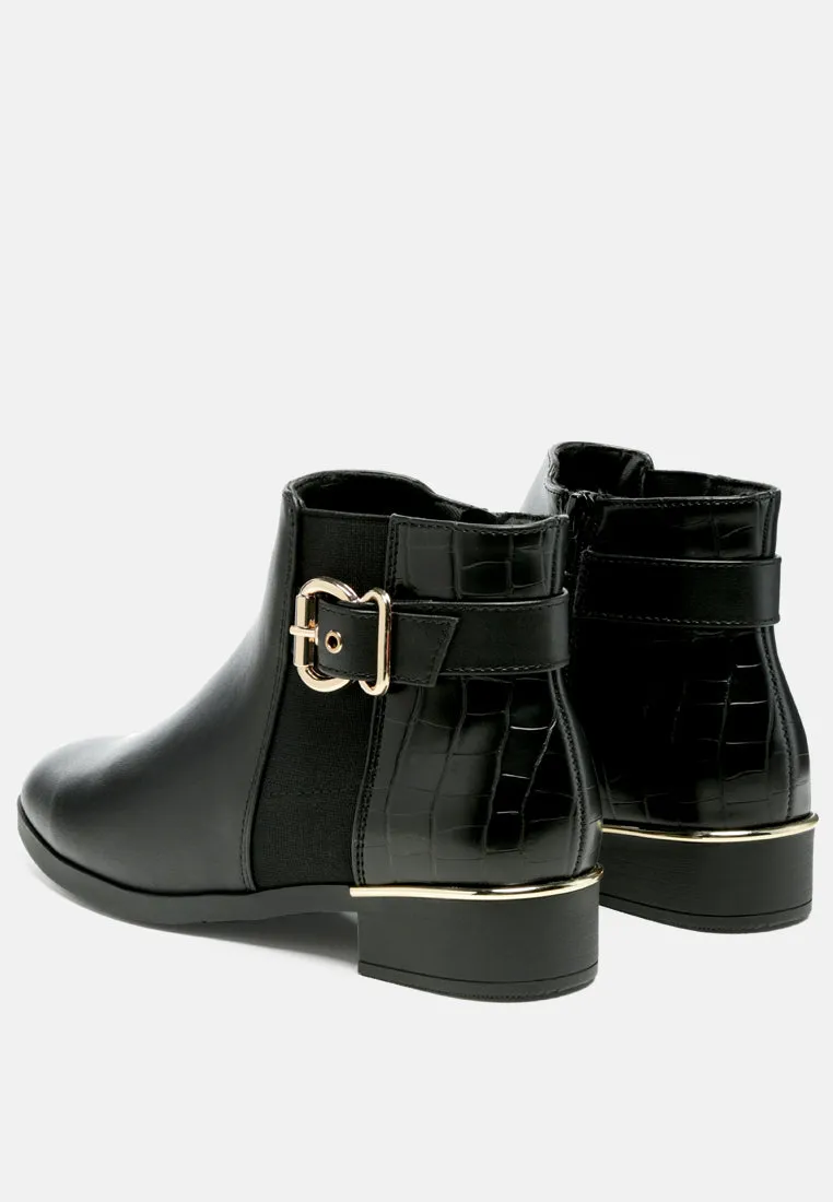 Frothy Buckled Ankle Boots With Croc Detail By Ruw