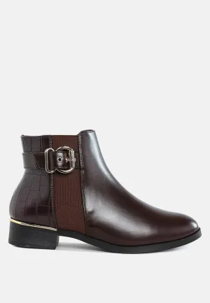 Frothy Buckled Ankle Boots With Croc Detail By Ruw