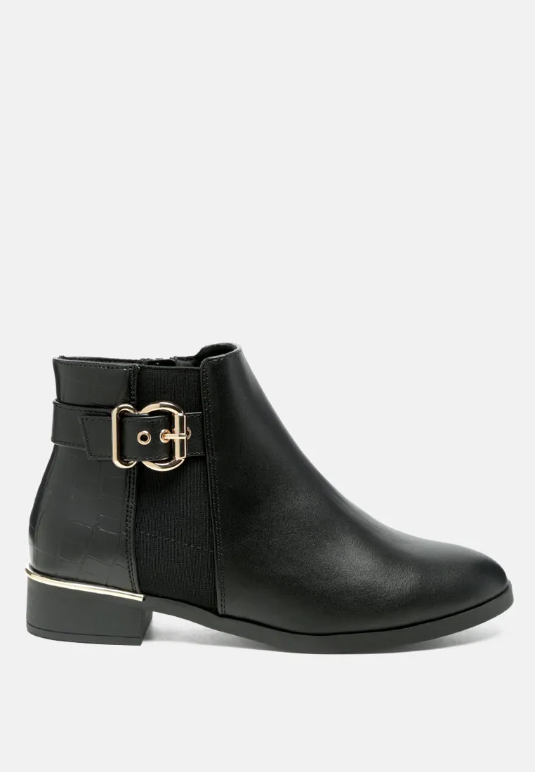 Frothy Buckled Ankle Boots With Croc Detail By Ruw
