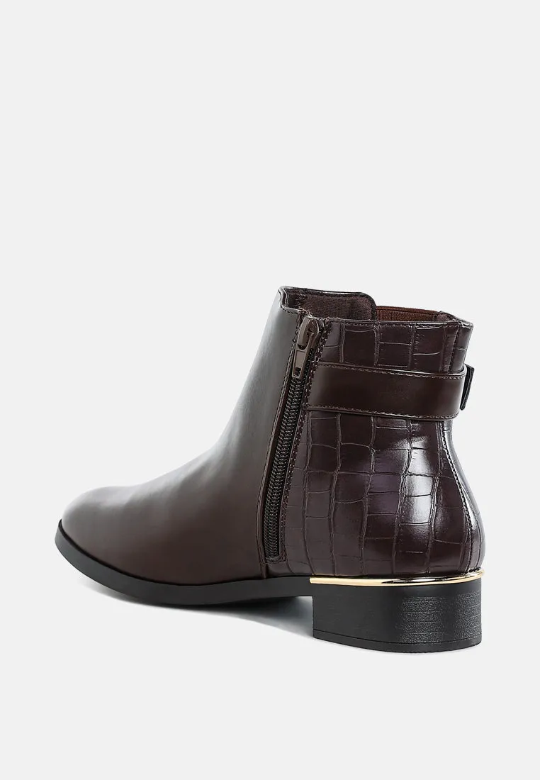 Frothy Buckled Ankle Boots With Croc Detail By Ruw
