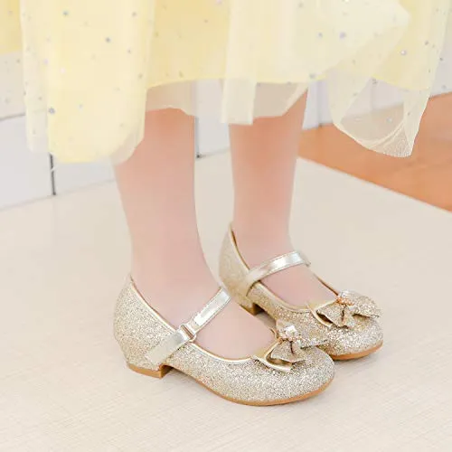 Furdeour Gold Mary Jane Glitter Shoes for Girls Size 13