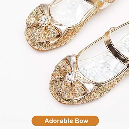 Furdeour Gold Mary Jane Glitter Shoes for Girls Size 13