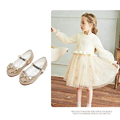 Furdeour Gold Mary Jane Glitter Shoes for Girls Size 13