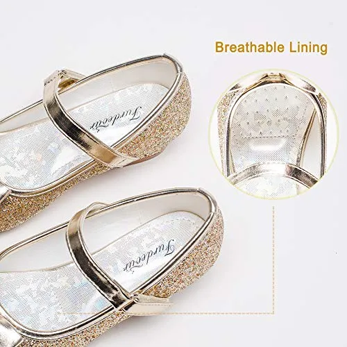 Furdeour Gold Mary Jane Glitter Shoes for Girls Size 13