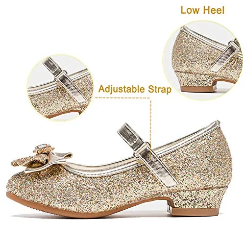 Furdeour Gold Mary Jane Glitter Shoes for Girls Size 13